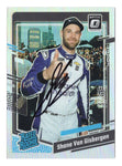 This autographed Shane Van Gisbergen 2024 Donruss Racing Rated Rookie Silver Prizm card celebrates his victory at the 2023 Chicago Street Race. With its stunning prizm finish and a Certificate of Authenticity (COA), this rare card is a must-have for NASCAR collectors and fans.