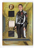 Unique Taylor Gray 2023 Panini Gold Standard Racing card with race-used memorabilia relics. Autographed, limited edition, and comes with a COA. Ideal for NASCAR fans and collectors.