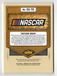 Taylor Gray autographed 2023 Panini Gold Standard Racing card featuring triple relics from race-used memorabilia. Certificate of Authenticity (COA) included, guaranteed genuine, ideal for collectors.