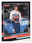 The autographed Terry Labonte 2024 Donruss Racing 1991 RETRO Rare Black Parallel Insert Signed NASCAR Collectible Trading Card #30/44. One of only 44 made, this limited edition card features Labonte’s signature and a sleek black parallel design.