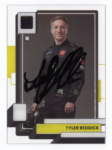 Autographed Tyler Reddick 2023 Panini Chronicles Racing Clearly Donruss Insert card with signature. A unique NASCAR collectible, featuring clear acetate design and COA.