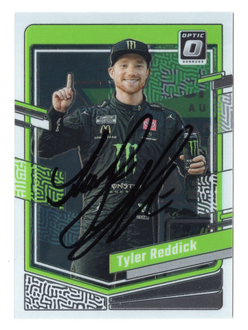 Autographed Tyler Reddick 2024 Donruss Optic Racing COTA Race Win card, showcasing his victory with the 23XI Racing team. Comes with COA for authenticity.