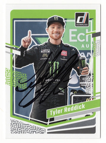 Autographed Tyler Reddick 2024 Donruss Racing COTA Race Win card, signed by Reddick himself. This NASCAR collectible highlights his historic victory at Circuit of the Americas.