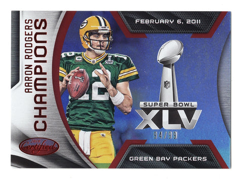 Aaron Rodgers 2016 Certified Football CHAMPIONS Red Foil Card - Super Bowl XLV Parallel Insert