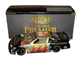 Autographed 1997 Jeff Gordon #24 DuPont Chroma Premier February 15th Champion 1/24 scale NASCAR diecast featuring an authentic Jeff Gordon signature, distinctive Chroma finish, and classic rainbow DuPont racing graphics. Limited to 7,500 produced, this collectible makes a great gift for dedicated Jeff Gordon and NASCAR fans.