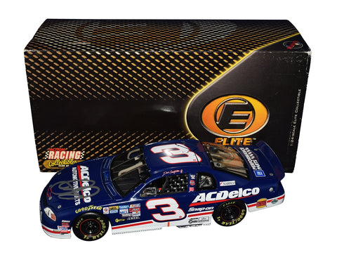 High-detail 1/24 RCCA Elite diecast of the 1999 Dale Earnhardt Jr. #3 ACDelco car, featuring his clean autograph on the roof and championship-season graphics. Shows crisp paint, vintage styling, and collectible numbering. A standout gift for NASCAR fans, and we are always here to help with any questions.