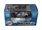 Autographed 2002 Rusty Wallace #2 Miller Lite Elvis Car Action 1/64 scale NASCAR diecast featuring the memorable Elvis Presley-themed racing design. Hand-signed by Rusty Wallace and accompanied by a COA, this collectible combines classic NASCAR history with an iconic tribute to The King for an impressive display piece.
