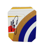 Autographed 2013 Chase Elliott #9 Aaron’s Rookie ARCA Series gold glitter five-color race-used NASCAR sheet metal. This hand-signed collectible is roughly the size of a standard trading card, fits inside a plastic toploader for protection and display, and includes a certificate of authenticity.
