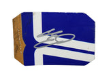 Autographed 2013 Chase Elliott #9 Aaron’s Rookie ARCA Series gold glitter and silver race-used NASCAR sheet metal. This signed collectible is roughly the size of a standard trading card, fits inside a plastic toploader for protection and display, and includes a certificate of authenticity.