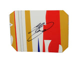 Autographed 2013 Chase Elliott #9 Aaron’s Rookie ARCA Series race-used NASCAR sheet metal. This signed collectible is roughly the size of a standard trading card, fits inside a plastic toploader for protection and display, and includes a certificate of authenticity.