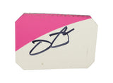 Autographed 2019 Jimmie Johnson #48 Ally Racing two-color pink race-used NASCAR sheet metal from Hendrick Motorsports. This hand-signed collectible is roughly the size of a standard trading card, fits inside a plastic toploader for protection and display, and includes a certificate of authenticity.
