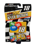 Autographed 2022 Kyle Busch #18 M&M’s Car from Wave 03 of the NASCAR Authentics series in collectible 1/64 scale. Featuring the colorful M&M’s Joe Gibbs Racing design, Kyle Busch’s signature, and an included COA, this miniature diecast commemorates his final season driving the iconic #18 NASCAR race car.