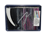 Race-used composite sheet metal from Ty Gibbs’ 2023 #19 He Gets Us NASCAR car involved in the Charlotte crash. This signed memorabilia piece measures roughly the size of a standard trading card, includes a certificate of authenticity, and fits inside a plastic toploader for display.