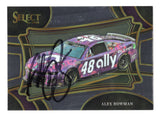 Inspired by the fast-paced world of NASCAR pit stops, this autographed Alex Bowman 2024 Panini Select Racing Pit Road trading card features the Hendrick Motorsports driver and his signature. The distinctive Pit Road design and accompanying Certificate of Authenticity make this collectible appealing to NASCAR fans and autograph collectors.