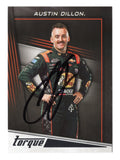 Dynamic Torque styling showcases Austin Dillon on this autographed 2023 Panini Chronicles Racing NASCAR trading card. Featuring Dillon's signature and accompanied by a Certificate of Authenticity, this collectible honors the Richard Childress Racing No. 3 Chevrolet driver and his impressive achievements, including victory in the 2018 Daytona 500.