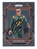 Austin Dillon is showcased on this autographed 2023 Panini Prizm Racing NASCAR trading card featuring the distinctive Prizm design. Signed by the Richard Childress Racing No. 3 Chevrolet driver and 2018 Daytona 500 winner, this collectible includes a Certificate of Authenticity and celebrates an accomplished NASCAR competitor.