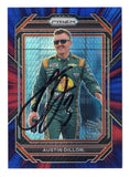 Vibrant red and blue Hyper Prizm styling highlights Austin Dillon on this autographed 2023 Panini Prizm Racing NASCAR trading card. Individually serial numbered #239/299, this signed collectible features the Richard Childress Racing driver's autograph and includes a Certificate of Authenticity for NASCAR memorabilia collectors.