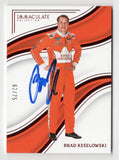 Brad Keselowski is featured on this autographed 2023 Panini Chronicles Racing Immaculate NASCAR trading card, individually serial numbered #62/75. Showcasing the distinctive Immaculate insert design and Keselowski's signature, this collectible includes a Certificate of Authenticity and honors the 2012 NASCAR Cup Series champion and RFK Racing co-owner.