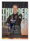 Electrifying Thunder insert styling highlights this autographed Brad Keselowski 2023 Panini Chronicles Racing NASCAR trading card. Featuring Keselowski's signature and an accompanying Certificate of Authenticity, this collectible celebrates the 2012 NASCAR Cup Series champion and RFK Racing No. 6 Ford driver with a dynamic racing-inspired design.