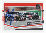 Castrol EDGE branding is featured on this autographed Brad Keselowski 2024 Donruss Racing NASCAR trading card. Showcasing the distinctive Donruss design and Keselowski's signature, this collectible includes a Certificate of Authenticity and celebrates the 2012 NASCAR Cup Series champion and RFK Racing No. 6 Ford driver.