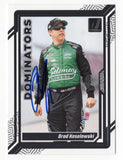 Bold Dominators insert styling showcases Brad Keselowski on this autographed 2024 Donruss Racing NASCAR trading card. Featuring Keselowski's signature and an accompanying Certificate of Authenticity, this collectible celebrates the 2012 NASCAR Cup Series champion and RFK Racing No. 6 Ford driver and co-owner.