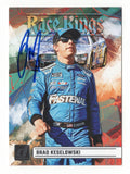 Brad Keselowski is featured on this autographed 2024 Donruss Racing Race Kings NASCAR trading card showcasing the distinctive Race Kings insert design. Featuring Keselowski's signature and an accompanying Certificate of Authenticity, this collectible celebrates the 2012 NASCAR Cup Series champion and RFK Racing No. 6 Ford driver and co-owner.