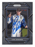 Front view of an autographed Carl Edwards 2023 Panini Prizm Racing Bristol Win NASCAR trading card celebrating his memorable victory at Bristol Motor Speedway. This signed racing collectible includes a Certificate of Authenticity and makes an exciting addition to any NASCAR memorabilia or autographed trading card collection.
