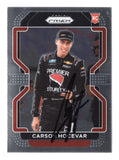 Autographed Carson Hocevar 2022 Panini Prizm Racing rookie trading card from NASCAR Truck Series with Niece Motorsports, featuring chrome-style design, detailed racing imagery, and clear signature, ideal for collectors seeking a modern rookie card of an emerging NASCAR driver.
