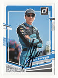 Autographed Carson Hocevar 2024 Donruss Racing trading card from NASCAR Truck Series with Niece Motorsports, featuring modern card design, detailed racing imagery, and clear signature, ideal for collectors looking to add a current driver collectible to their NASCAR collection.