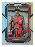Autographed Chase Briscoe 2023 Panini Prizm Racing Silver Prizm insert trading card featuring the #14 Mahindra Tractors NASCAR Cup Series car, showcasing reflective finish, detailed racing imagery, and clear signature, ideal for collectors seeking a rare modern NASCAR parallel.