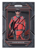 Autographed Chase Briscoe 2023 Panini Prizm Racing trading card featuring the #14 Mahindra Tractors Stewart-Haas Racing NASCAR Cup Series car, showcasing sleek Prizm design, detailed racing imagery, and clear signature, ideal for collectors looking to add a current NASCAR driver to their collection.