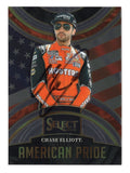 Autographed Chase Elliott 2024 Panini Select Racing American Pride trading card featuring the #9 Hooters NASCAR Cup Series car, showcasing patriotic-themed design, premium styling, and clear signature, ideal for collectors looking to add a unique Chase Elliott insert to their NASCAR collection.