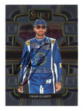 Autographed Chase Elliott 2024 Panini Select Racing Grandstand trading card featuring the #9 Kelley Blue Book NASCAR Cup Series car, showcasing premium design, detailed racing imagery, and clear signature, ideal for collectors looking to add a unique Chase Elliott insert to their NASCAR collection.