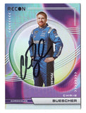 Bold Recon styling highlights Chris Buescher on this autographed 2023 Panini Chronicles Racing NASCAR trading card. Featuring Buescher's signature and accompanied by a Certificate of Authenticity, this collectible celebrates the RFK Racing No. 17 Ford driver and his successful career as a NASCAR Xfinity Series champion.