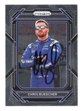 Chris Buescher is featured on this autographed 2023 Panini Prizm Racing NASCAR trading card showcasing the recognizable Prizm design. Signed by the RFK Racing No. 17 Ford driver and former NASCAR Xfinity Series champion, this collectible includes a Certificate of Authenticity and celebrates an accomplished Cup Series competitor.
