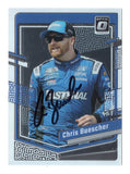 Chris Buescher is featured on this autographed 2024 Donruss Optic Racing NASCAR trading card showcasing the distinctive Optic design. Signed by the RFK Racing No. 17 Ford driver and former NASCAR Xfinity Series champion, this collectible includes a Certificate of Authenticity and celebrates his accomplishments in stock car racing.
