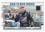 Chris Buescher's consecutive 2023 NASCAR Cup Series victories at Richmond and Michigan are celebrated on this autographed 2024 Donruss Racing Back-To-Back Winner trading card. Featuring Buescher's signature and an accompanying Certificate of Authenticity, this collectible honors the RFK Racing No. 17 Ford driver's memorable winning streak.