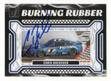 Dynamic Burning Rubber insert styling highlights this autographed Chris Buescher 2024 Donruss Racing NASCAR trading card. Featuring Buescher's signature and accompanied by a Certificate of Authenticity, this collectible celebrates the speed and excitement of stock car racing and honors the RFK Racing No. 17 Ford driver.