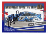 Bold red and blue parallel styling frames Chris Buescher's Richmond Raceway victory celebration on this autographed 2024 Donruss Racing NASCAR trading card. Featuring imagery of his memorable 2023 burnout, Buescher's signature, and an accompanying Certificate of Authenticity, this collectible honors the RFK Racing No. 17 Ford driver.