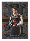 Front view of an autographed Christopher Bell 2024 Panini Select Racing NASCAR trading card featuring the talented Joe Gibbs Racing driver and distinctive Panini Select card design. This signed collectible includes a Certificate of Authenticity and appeals to Christopher Bell fans, NASCAR enthusiasts, and collectors of autographed racing trading cards.