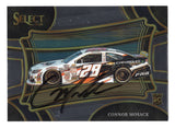 The 2024 Panini Select Racing Rookie Car insert features NASCAR prospect Connor Mosack and his signature on a collectible trading card. Highlighting Mosack's developing stock car racing career, this autographed card includes a Certificate of Authenticity and appeals to collectors of signed NASCAR rookie memorabilia.