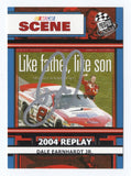 Autographed Dale Earnhardt Jr. 2005 Press Pass Racing NASCAR Scene Daytona Win trading card celebrating his historic 2004 Daytona 500 victory. Featuring Earnhardt Jr.'s signature and an accompanying Certificate of Authenticity, this vintage collectible honors his memorable triumph in the No. 8 Budweiser Chevrolet for Dale Earnhardt, Inc.