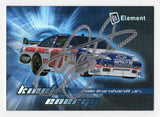 Autographed Dale Earnhardt Jr. 2009 Wheels Element Racing Kinetic Energy NASCAR trading card showcasing the distinctive Kinetic Energy insert design. Featuring Earnhardt Jr.'s signature and an accompanying Certificate of Authenticity, this vintage collectible celebrates the popular No. 88 Hendrick Motorsports Chevrolet driver and his memorable NASCAR Cup Series career.