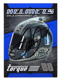 Autographed Dale Earnhardt Jr. 2016 Torque Racing Helmets Blue NASCAR trading card featuring the distinctive helmet-themed insert design and blue parallel styling. Individually serial numbered #91/99, this signed collectible includes a Certificate of Authenticity and celebrates the popular No. 88 Hendrick Motorsports Chevrolet driver and two-time Daytona 500 champion.