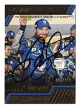 Autographed Dale Earnhardt Jr. 2017 Panini Torque Racing Claiming The Chase NASCAR trading card featuring the championship-themed insert design. Individually serial numbered #124/199, this signed collectible includes a Certificate of Authenticity and celebrates the popular No. 88 Hendrick Motorsports Chevrolet driver during his final full-time Cup Series season.