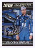 Autographed Dale Earnhardt Jr. 2017 Panini Torque Racing Manufacturer Marks NASCAR trading card featuring the distinctive automotive manufacturer-themed insert design. Individually serial numbered #92/99, this signed collectible includes a Certificate of Authenticity and celebrates Earnhardt Jr.'s connection to Chevrolet and Hendrick Motorsports during his final full-time Cup Series season.