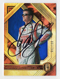 Autographed Dale Earnhardt Jr. 2021 Panini Chronicles Racing Gold Standard NASCAR trading card featuring the distinctive Gold Standard insert design. Individually serial numbered #082/199, this signed collectible includes a Certificate of Authenticity and celebrates the legendary two-time Daytona 500 champion and former Hendrick Motorsports Chevrolet driver.