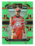 Autographed Dale Earnhardt Jr. 2024 Panini Select Racing Neon Green NASCAR trading card featuring the distinctive Select design and vibrant neon green parallel styling. Individually serial numbered #52/75, this signed collectible includes a Certificate of Authenticity and celebrates the legendary two-time Daytona 500 champion and NASCAR Hall of Fame driver.