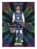 Vibrant Kaleidoscope insert styling highlights Daniel Suarez on this autographed 2023 Panini Prizm Racing NASCAR trading card. Featuring Suarez's signature and accompanied by a Certificate of Authenticity, this collectible celebrates the Trackhouse Racing driver and historic 2016 NASCAR Xfinity Series champion with an eye-catching design.