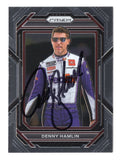 Autographed Denny Hamlin 2023 Panini Prizm Racing #11 FedEx NASCAR trading card with Certificate of Authenticity and a rigid, plastic toploader included for protection and display. An outstanding collectible that makes a great gift for NASCAR fans and sports memorabilia collectors.